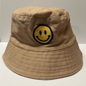 Tan Kids Bucket Hat with Smiley Face
